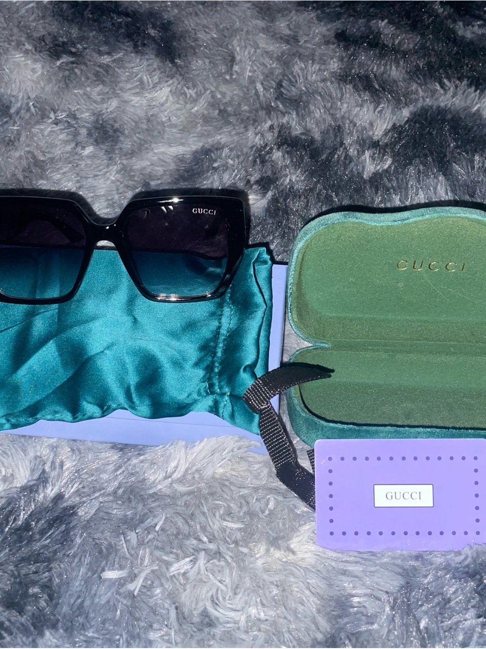 Gucci Black Frame Sunglasses with Teal Case & Pouch